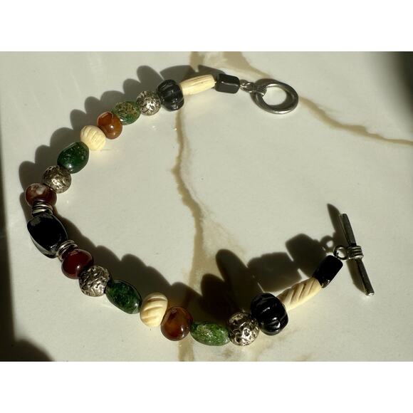 Boho Bracelet Multicolor Stone Bracelet 925 Sterling Silver Closure And Beads - Picture 2 of 4